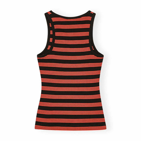 Stribede tank top i rød og sort med logo fra Ganni