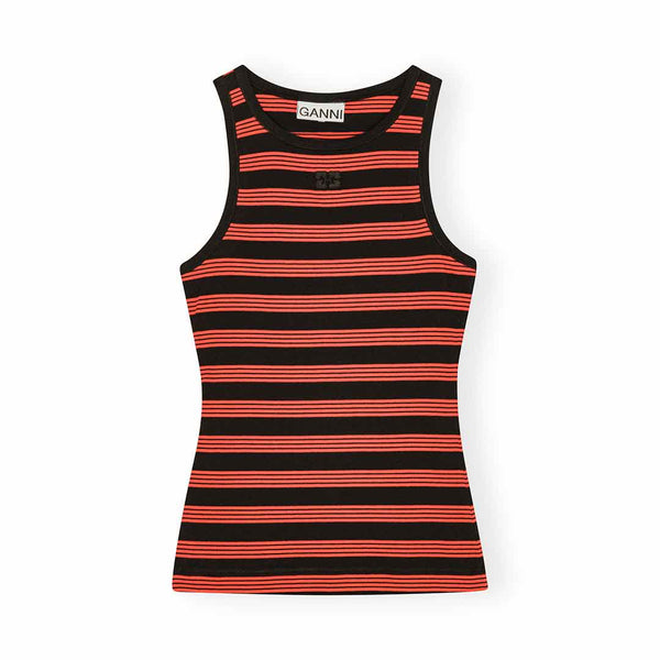 Stribede tank top i rød og sort med logo fra Ganni