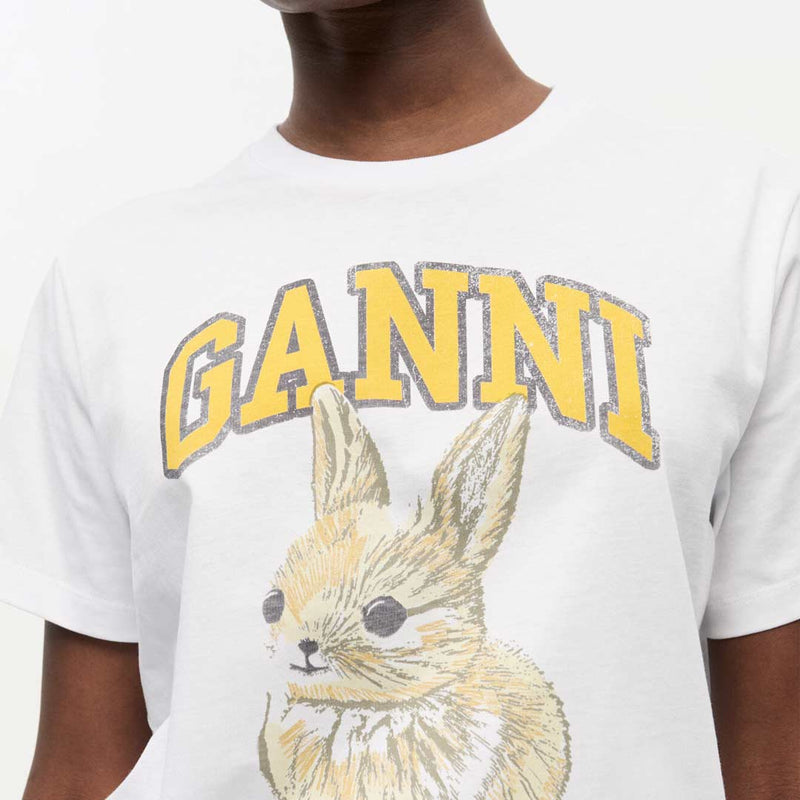 Hvid Ganni t-shirt med kanin print