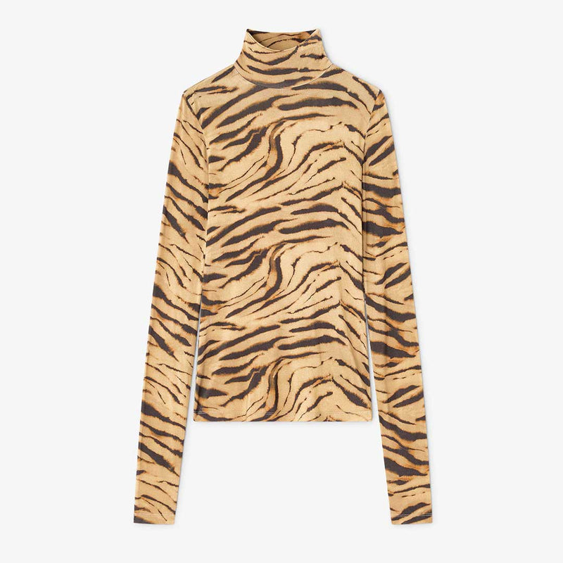 GANNI T4382 Printed Shiny Jersey Turtleneck - Khaki