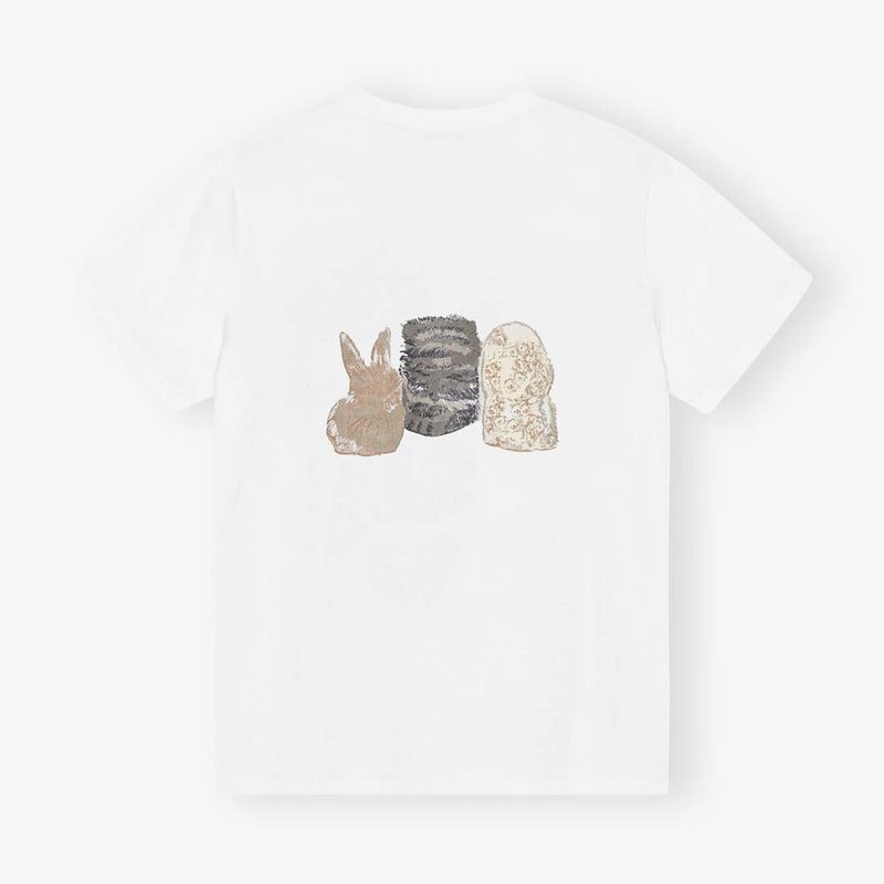 GANNI T4376 Basic cotton relaxed Animals t-shirt  - hvid