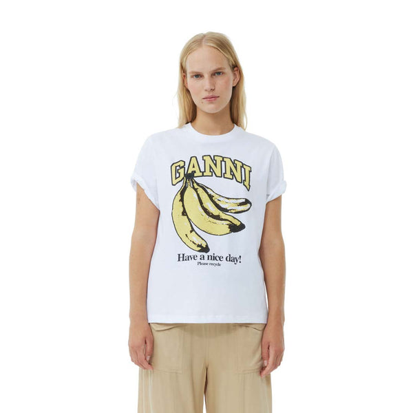 GANNI T3861 Banana Relaxed t-shirt - hvid med gul banan