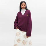 GANNI K2590 Core Future Wool Mix V-neck sweater - burgundy