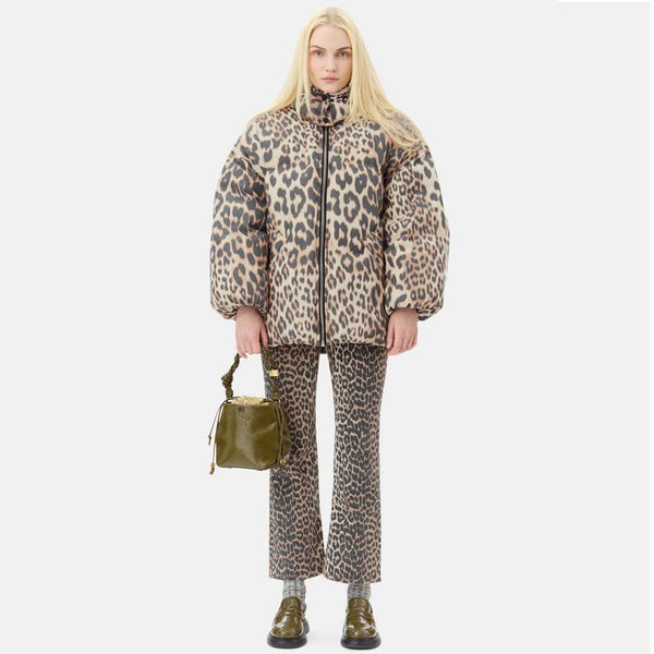 GANNI W0115 Puffers Midi jakke - leopard