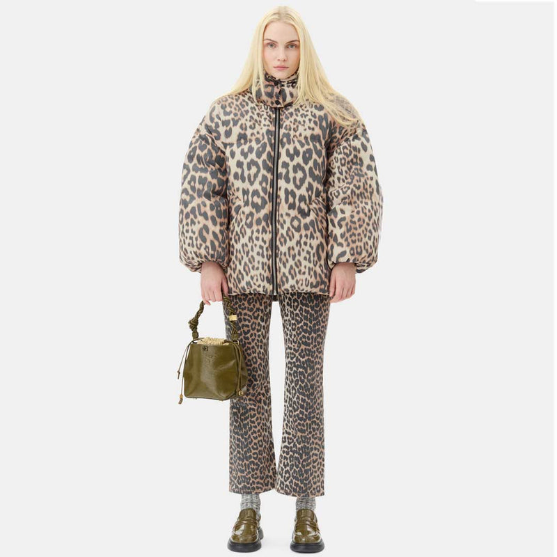 GANNI W0115 Puffers Midi jakke - leopard