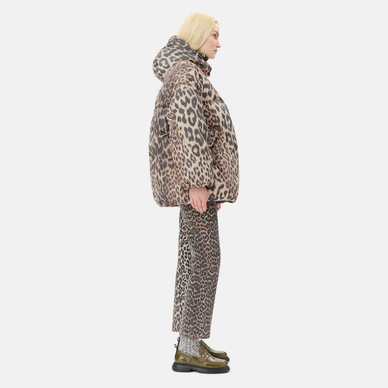 GANNI W0115 Puffers Midi jakke - leopard