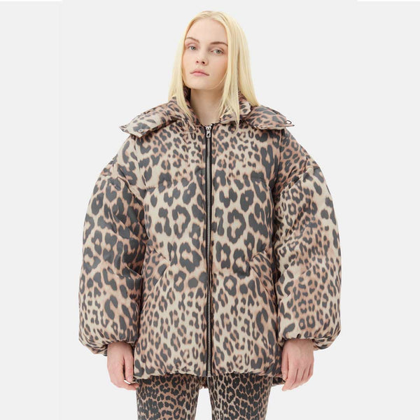 GANNI W0115 Puffers Midi jakke - leopard