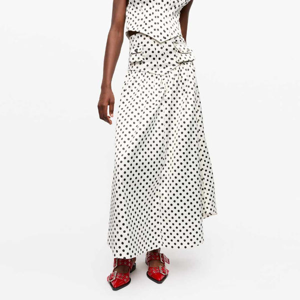 GANNI W0498 Printed double satin lang nederdel - prikker