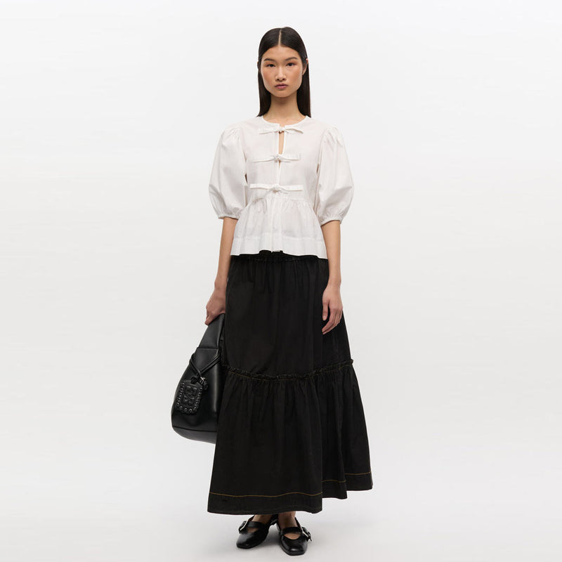 GANNI W0877 Garment dyed cotton smock maxi nederdel - sort