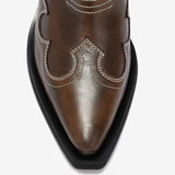 GANNI B1010052 Low Shaft Embroidered Western Boot Oleatex - Dark Olive