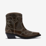 GANNI B1010052 Low Shaft Embroidered Western Boot Oleatex - Dark Olive