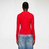 GANNI A1040286 Marl Mesh Long Sleeve Tie Bluse - goji berry