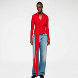 GANNI A1040286 Marl Mesh Long Sleeve Tie Bluse - goji berry