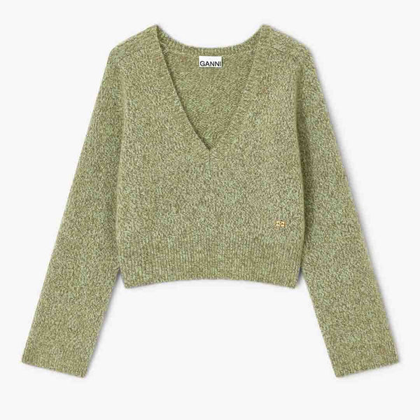 GANNI K2621 Brushed Mohair Mix Deep V-neck sweater - Nile