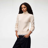 GANNI A1150062 Merino Turtleneck with lace details - Egret