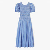 GANNI A1030646 Stripe Cotton Long Smocked kjole - Nouvean Navy