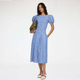 GANNI A1030646 Stripe Cotton Long Smocked kjole - Nouvean Navy