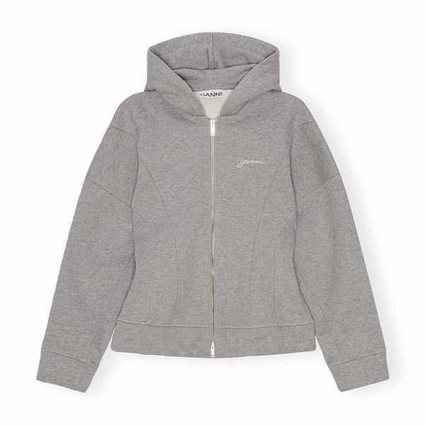 GANNI T3998 Heavy fleece zip hoodie  - Paloma grå