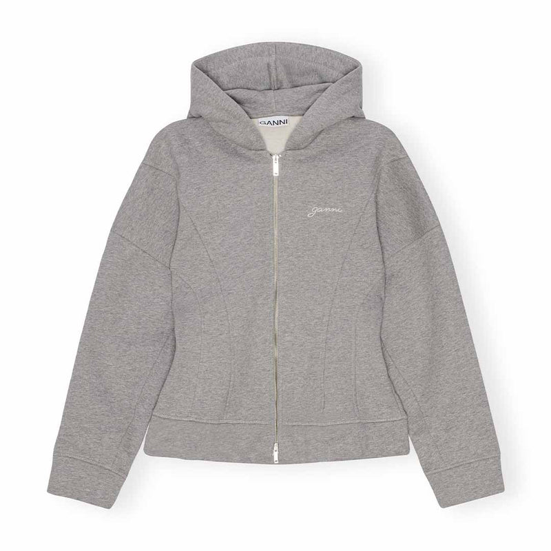 GANNI T3998 Heavy fleece zip hoodie  - Paloma grå