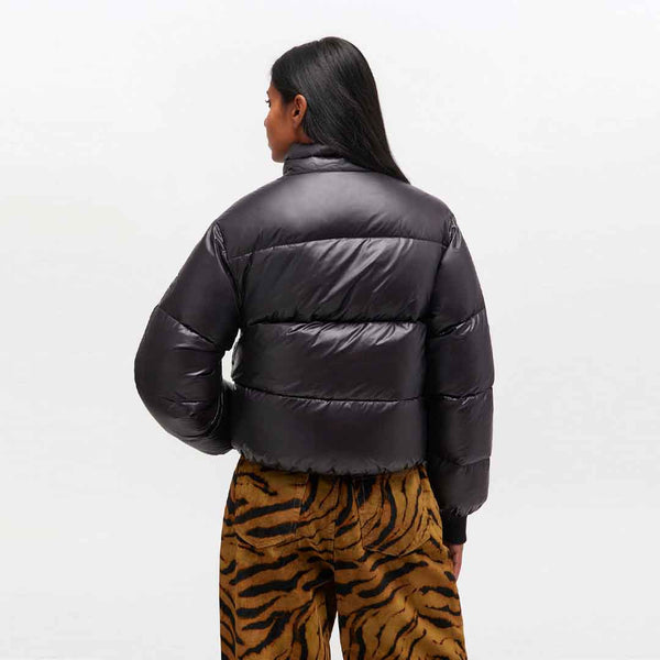 GANNI W0957 Shiny nylon puffer jakke - sort