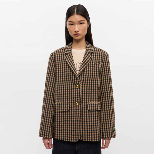GANNI W0426 Check wool mix oversized blazer - chicory coffee