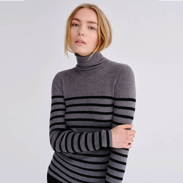 HERSKIND Bob merino bluse - grå striber