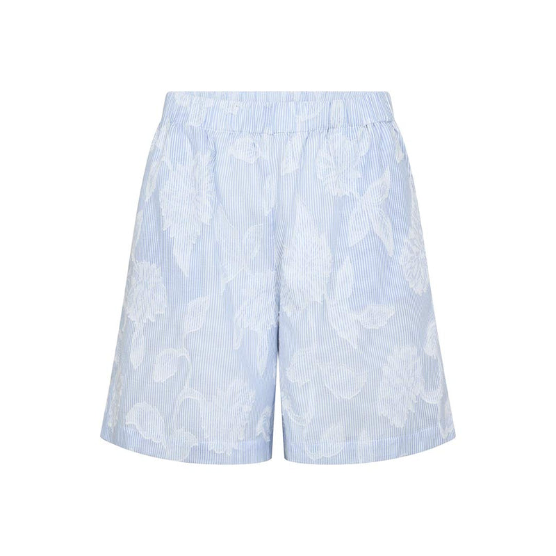 Lyseblå shorts med mønster og striber fra Levete Room i Hausfrau