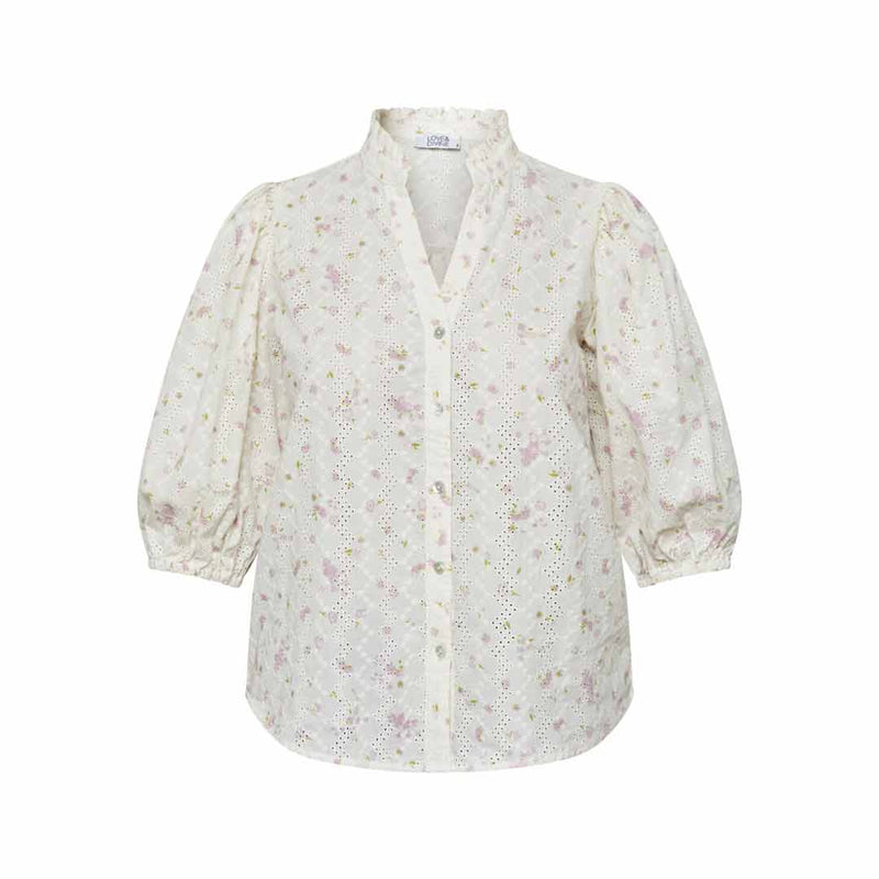 cremefarvet skjorte md lyserøde blomster købt i HAUSFRAU