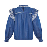LOVE & DIVINE love1294 denim bluse - blå/cream