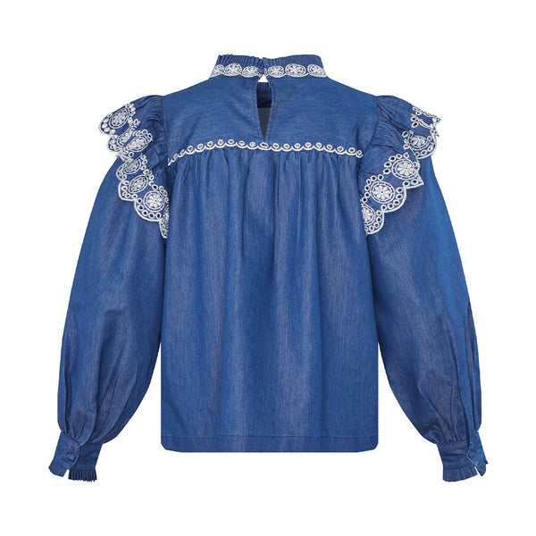 LOVE & DIVINE love1294 denim bluse - blå/cream