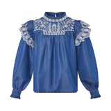 LOVE & DIVINE love1294 denim bluse - blå/cream