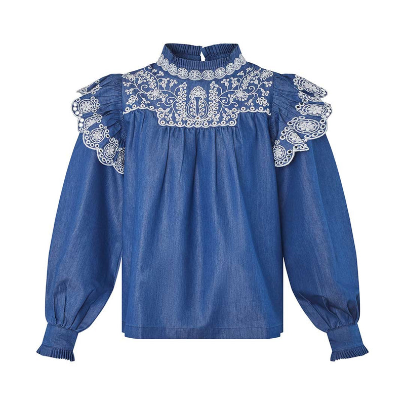 LOVE & DIVINE love1294 denim bluse - blå/cream
