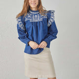 LOVE & DIVINE love1294 denim bluse - blå/cream