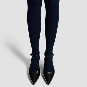 MRS. HOSIERY Merino wool ribbed strømpebukser - dark blue