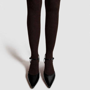 MRS. HOSIERY Merino wool ribbed strømpebukser - dark brown