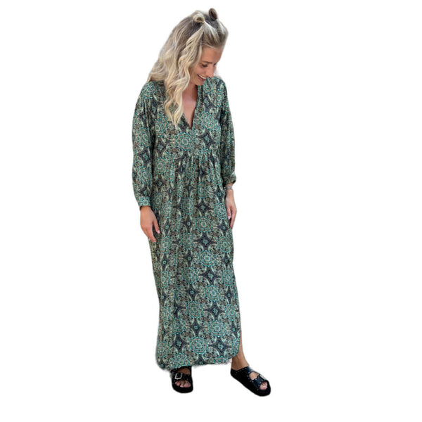 PARIS Coline kaftan kjole - grønt Paisley print