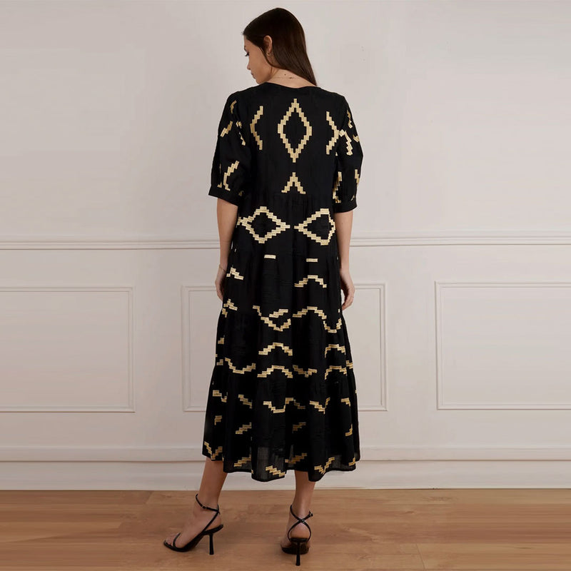 PARIS elegant Kenya kjole - sort med guld detaljer, 100% bomuld HAUSFRAU