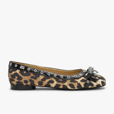 GANNI S2889 Eyelets Bow Satin ballerina sko - leopard