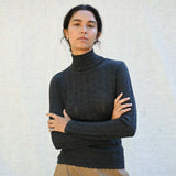 PROEM PARADES Nellie Wool T-neck bluse - Dark Grey Melange