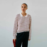 PROEM PARADES Ea Knit Stripe Polo - Off White/Orange Mel