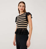 RAILS Coen top - black oat stripe
