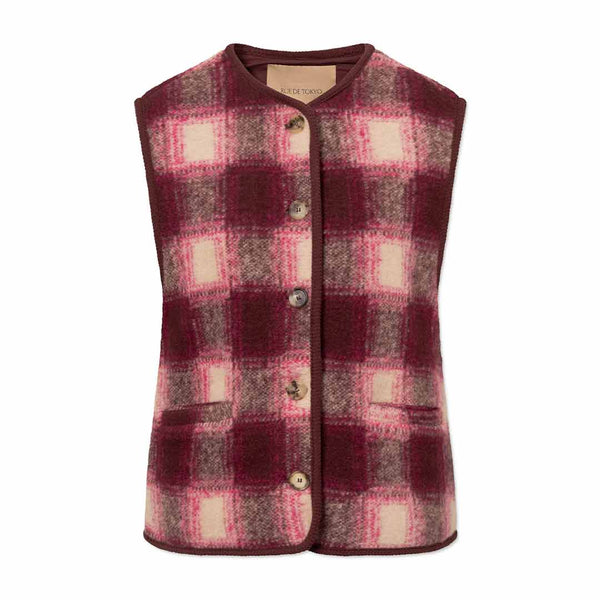 RUE DE TOKYO Cas vest - Pink Maroon Check