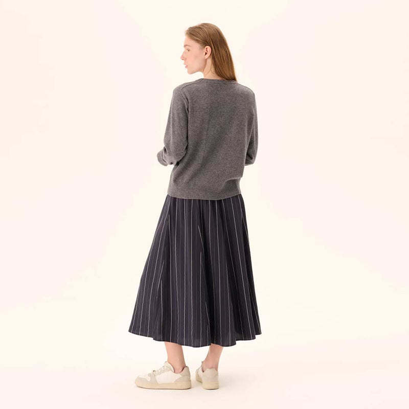 RUE DE TOKYO Pilar Striped Tencel nederdel - Dark Navy Stripe