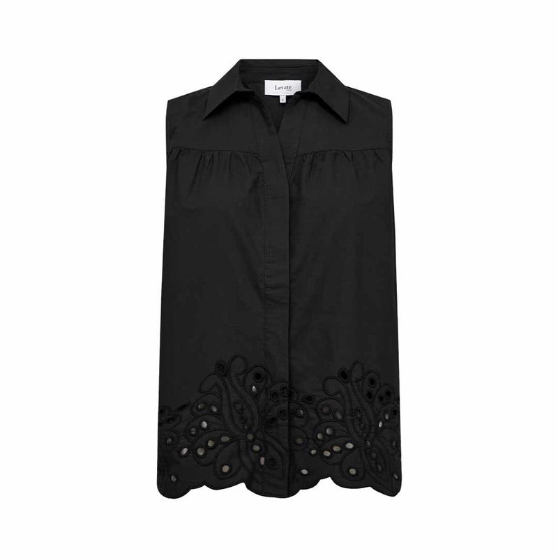 Sort Grolet skjorte top med Broderie Anglaise fra Levete Room