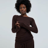 SEAMLESS BASIC Woolen Jade bluse - Dark Brown