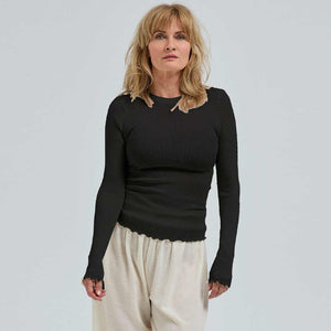 SEAMLESS BASIC Wooly long sleeve bluse - sort