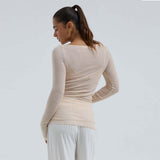 SEAMLESS BASIC Boat Neck bluse - Rosie Beige