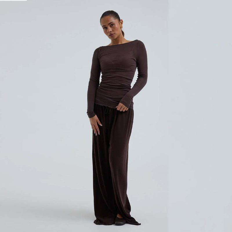 SEAMLESS BASIC tynd Boat Neck bluse - Java brun, HAUSFRAU