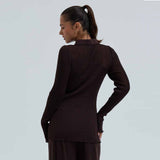 SEAMLESS BASIC Woolen Classic Polo bluse - Dark Brown