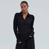 SEAMLESS BASIC Woolen Classic Polo bluse - sort